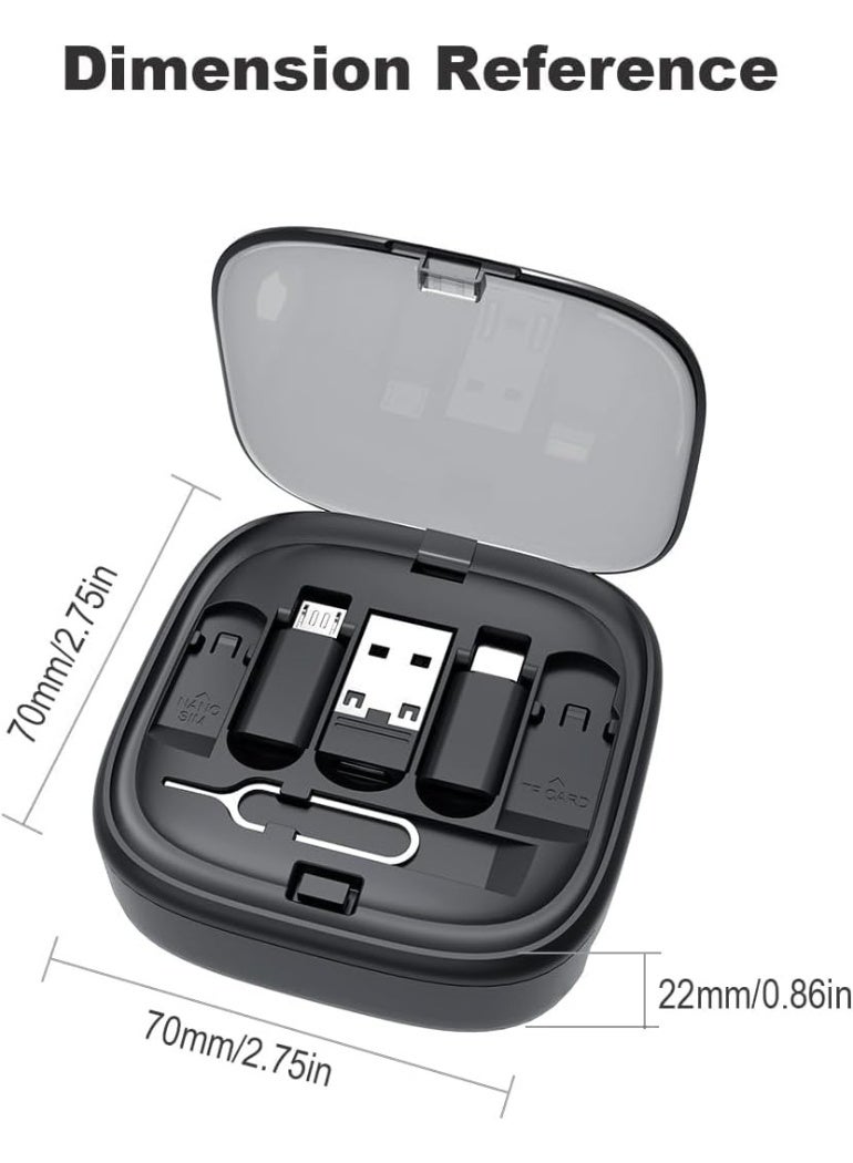 مجموعة محولات USB متعددة الوظائف 6 في 1 مع كابل شحن سريع من النوع C بقوة 60 واط - علبة تخزين محمولة مزودة بدبوس إخراج شريحة SIM وفتحات للبطاقات وحامل هاتف مدمج - حل شحن عالمي للسفر لأجهزة iPhone وSamsung وMacBook وAndroid - Image 4